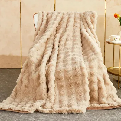 Produktbild von Plüsch-Sofadecke,Kaninchen Plüsch Flauschige Decke, einfarbige Deckedickes Flanell multifunktionale Bettdecke für Schlafzimmer, Sofa,Büro,Reisen,Campingdecke(Khaki,180x230cm)
