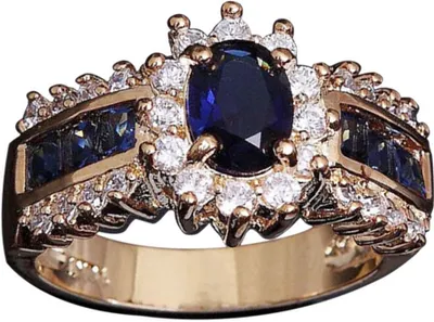 Produktbild von Frauen Vintage Zirkonia Intarsien Band Finger Ring Hochzeit Party Schmuck Geschenk-Blau,US 9