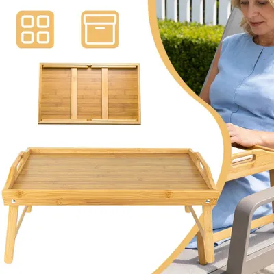Produktbild von Frühstückstablett - Klappbarer Betttisch - Tragbar - Kompakt - Platzsparend - Laptoptisch - Bambus