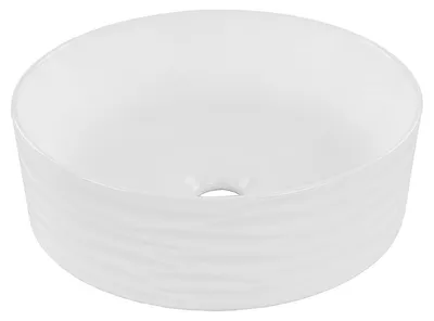 Produktbild von Differnz Wave Waschschale - Ø 37 x 12 cm - Keramik - Weiß - Rundes Design - Aufsatzmontage - Ohne Überlauf - Kratzfeste und glatte Oberfläche - Geeignet für Badezimmer oder WC