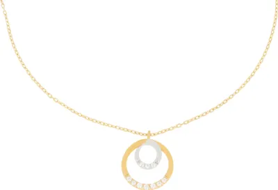 Produktbild von 585er Gold Collierkette mit Kreisanhänger Doppelring Zirkonia