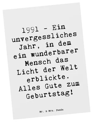 Produktbild von Mr. & Mrs. Panda Postkarte Spruch 1991 Geburtstag - Weiß - Geschenk, Postkarten, Ansichtskarten, Alter, Geburtstagsgeschenk, einzigartig, Fotokarte, einzelkarte