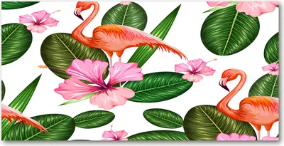 Produktbild von Tulup Glas-Bild -140x70- Wandkunst Dekorative Wand für Küche & Wohnzimmer - Tiere - Flamingos Pflanzen - Mehrfarbig