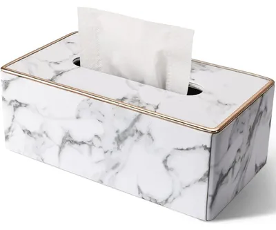 Obrázok produktu pre Kryt na kozmetické utierky, obdĺžnikový, z umelého koženého materiálu, s motívom mramoru, rozmer 24,9 x 13,5 x 9,4 cm