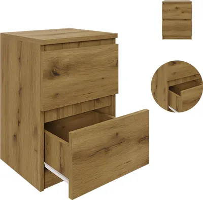 Zdjęcie produktu dla YUMEBLY | Szafka nocna BASIC z 2 szufladami 40x53x40 cm – stolik nocny do sypialni | Dąb Artisan