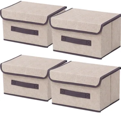 Produktbild von 4 faltbare Aufbewahrungsboxen aus Stoff mit Deckel, 26 × 19 × 16 cm, Aufbewahrungsboxen aus Stoff mit Deckel, Kleiderschrank-Organizer für
