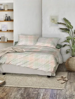 Produktbild von Irisette Easy Soft-Seersucker Bettwäsche 135x200 Karo kariert orange grün 8715-90