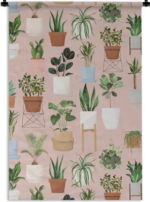 Produktbild von MuchoWow® Wandteppich Wandbehang Pflanzen - Monstera - Kaktus - Palme 90x135 cm Tapisserie Dekoration Wandtuch - Baumwolle - Wandskulptur