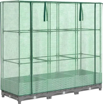 Produktbild von vidaXL Hochbeet mit Gewächshaus-Aufsatz Rattan-Optik 120x40x123 cm