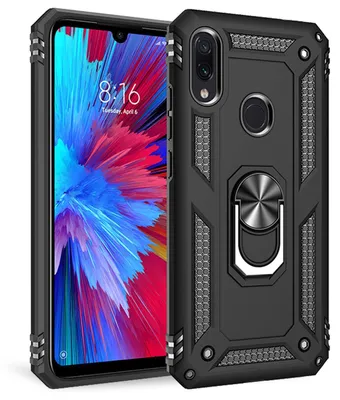 Produktbild von NALIA Ring Handy Hülle für Xiaomi Redmi Note 7, Case Cover Schutz Tasche Bumper Schwarz