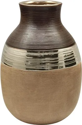 Image de Gilde Flaschenvase, "Bradora", gestreift, Keramik, beige, braun, VE 2, L. 19 cm, B. 19 cm, H. 27.5 cm 47132 4063387471326