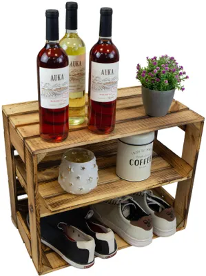 Produktbild von Vintage Obstkiste Gerda Längs aus massivem Holz, flambiert, 50x40x30cm