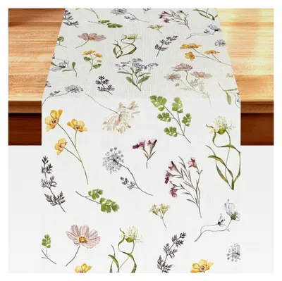 Produktbild von Tischläufer aus Leinen mit Blumen, Frühlingsdeko 183×33 cm, Moderner Tischläufer für Frühling, Sommer und Herbst, Abwaschbar und Wetterfest, Frühlingsdeko für Innenräume