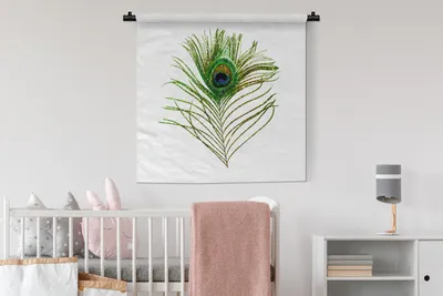 Produktbild von MuchoWow® Wandteppich Wandbehang Pfauenfedern - Grün - Augen 90x90 cm Tapisserie Dekoration Wandtuch - Wandaufhänger