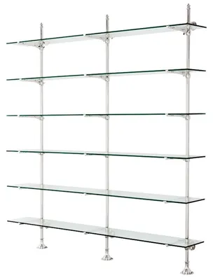 Produktbild von Casa Padrino Designer Doppel-Wandregal Silber 220 x 41 x H. 240 cm - Luxus Wohnzimmer Möbel