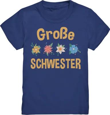 Produktbild von Große Schwester Shirt Blumen Große Schwester Geschenk – Indigo / 122/128 (7-8)