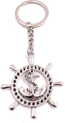 Produktbild von Onwomania Schlüsselanhänger Steurrad Anker Seil Silber Metall Anhänger Charm