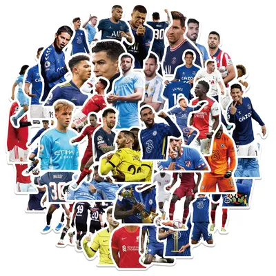 Produktbild von Fußball Sticker Set - 50 Stück Vinyl Aufkleber mit Fußballer Motiven - für Laptop Skateboard Helm und Wasserflaschen