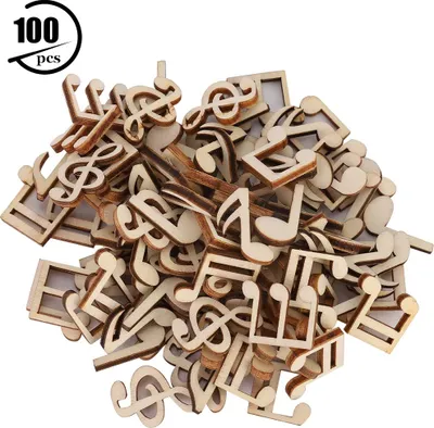 Produktbild von 100 Stück gemischte Musiknoten aus Holz, dekorative 2-cm-Clips für Dekorationszubehör (Holz)