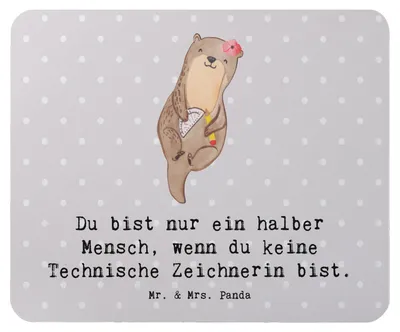 Produktbild von Mr. & Mrs. Panda Mauspad Technische Zeichnerin Herz - Grau Pastell - Geschenk, laptop, mousepad, Mouse Pad