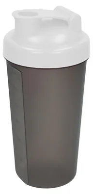 Image de Shaker 600 ml "Protein" - Gym Shaker pour boissons protéinées & sportives - avec tamis amovible & échelle pratique - facile à nettoyer - blanc/gris translucide