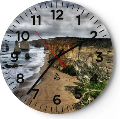 Produktbild von Wanduhr - Rund - Glasuhr - Strand Ozean Landschaft - 40x40cm - Schleichendes Uhrwerk - Lautlos - zum Aufhängen bereit - Dekoration Modern - Wanddekoration aus Glas - C4AR40x40-0141