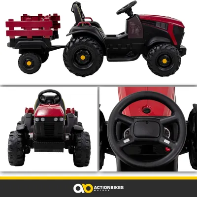 Produktbild von Actionbikes Motors Traktor mit Anhänger | Kinder Elektrotraktor - Kindertraktor - Kinderauto elektrisch - Bulldog - Fernbedienung - ab 3 Jahre (Rot)