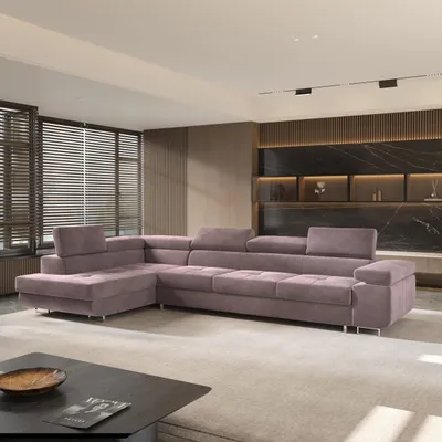 A modern living room with a large sectional sofa.