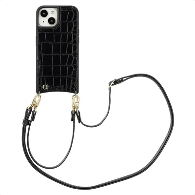 Zdjęcie produktu dla Etui na telefon Selencia Nova Croco ze sznurkiem i uchwytem na kartę do Apple iPhone 15 - czarne