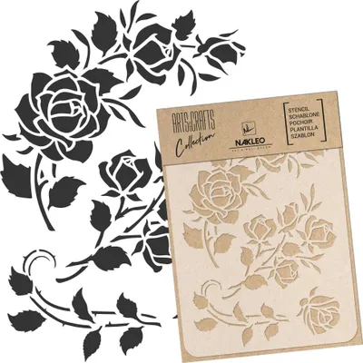 Produktbild von Malschablone für Handwerk A5 15x21cm, Rose Blume Natur Muster, Wiederverwendbare Kunststoff DIY & Scrapbooking Zeichenschablone