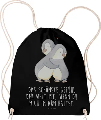 Produktbild von Mr. & Mrs. Panda Baumwollbeutel Pinguine Kuscheln - Schwarz - Geschenk, Valentinstag, Hochzeitstag, Jutebeutel, Mitbringsel, Freund, wander rucksack, für Freundin, gym
