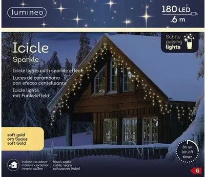 Productafbeelding van Led Icicle 6 meter 180 LED zwart/soft gold Lumineo