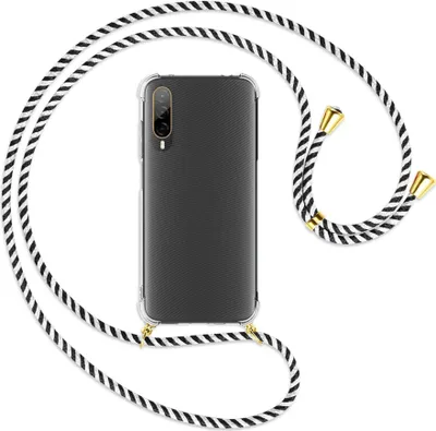 Produktbild von Handykette Backcover-Schutzhülle mit Band (Metall goldfarben) für HTC Desire 22 Pro 5G (6.6'') - schwarz/weiß gestreift
