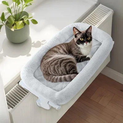 Image de Hamac pour chat Ibenzoa®, à fixer sur un radiateur, supportant jusqu'à 18 kg, de couleur grise – un endroit chaud et confortable pour les chatons et les chats