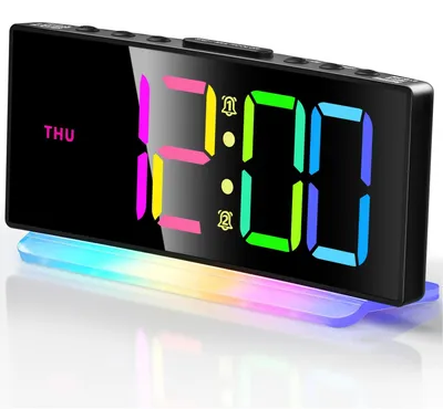 Produktbild von RGB LED-Digitalwecker mit Farbwechsel-Nachtlicht, Doppelalarm, Schlummerfunktion und einstellbarer Helligkeit - A