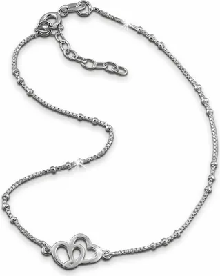 Image de SilberDream Chaîne de cheville pour femme 26cm 925 argent véritable non allergénique deux cœurs SDF0353J