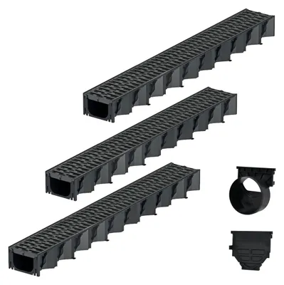 Produktbild von 3x1m ACO Hexaline 2.0 Entwässerungsrinne mit Microgrip Stegrost Ablauf horizontal Bodenrinne Terrassenrinne