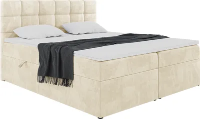 Produktbild von MEBLINI Boxspringbett mit Bettkasten - Gepolstert Doppelbett mit Matratze und Topper - Polsterbett mit Stauraum - Bett mit Kopfteil - Stauraumbett - TAPO 1 - 180x200 - H3/Beige Samt