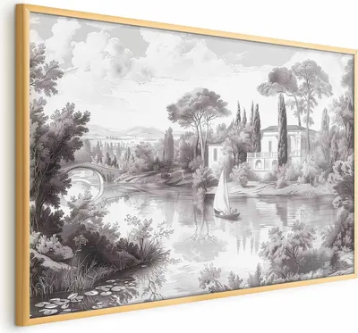 Immagine prodotto di Poster Paesaggio vintage 90x60 cm con cornice dorata senza margine