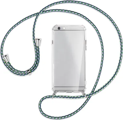 Produktbild von Handykette Backcover-Schutzhülle mit Band (Metall silberfarben) für Apple iPhone 6 Plus - grün/blau/weiß