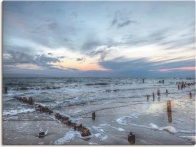 Produktbild von ARTland Leinwandbild Winter Sonnenuntergang am Meer Größe: 60x45 cm