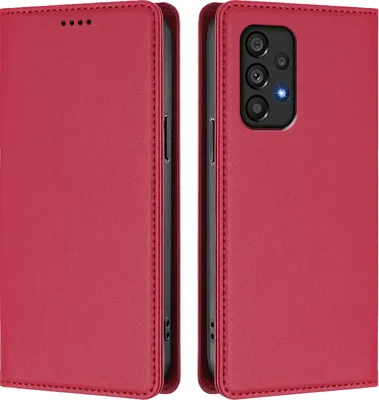 Produktbild von Handyhülle für Samsung Galaxy A53 5G, Kunstleder Klapphülle Stoßfeste Magnetische Hülle mit Ständer Rot