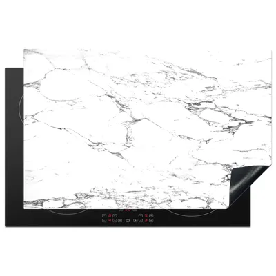 Produktbild von KitchenYeah© Herdabdeckplatte Schwarze Muster durch weißen Marmor - schwarz und weiß , 80x52cm, Küche Deko, Glaskeramikkochfeld Herdabdeckung, Abdeckplatte fùr Kochfeld