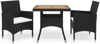 Produktbild von [Home] 3-tlg. Garten-Essgruppe Schwarz Poly Rattan und Akazienholz , Neue Mode 2024 im häuslichen Leben