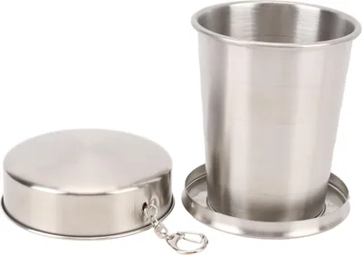 Obrázek produktu pro Collabsible kempování kempování nerezové oceli collabsible hrnek přenosný skládací s klíčenkou pro piknik - turistika 450 ml