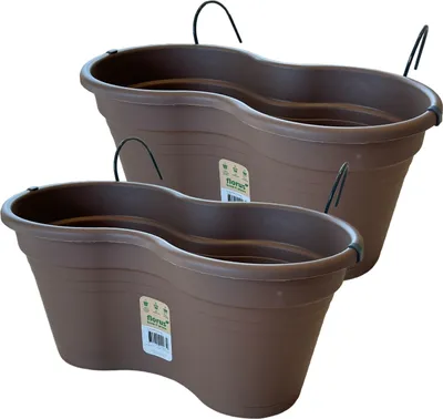 Image de Bac à fleurs pour le balcon, bac suspendu complet - Marron - 37 x 20 x 17 cm - 2 pièces