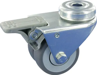 Produktbild von Strandkorbrolle Apparaterollen Lenkrolle mit Feststeller Ø50mm TPE Gummi Rückenloch