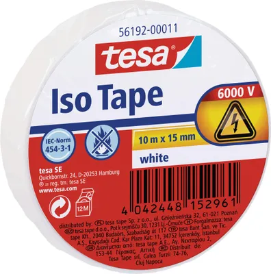 Productafbeelding van tesa 56192-00011-02 Isolatietape, 10 meter x 15 mm, wit