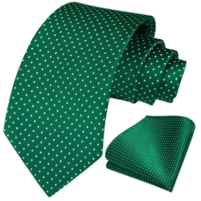 Productafbeelding van Stropdas voor Mannen met Zakdoek in Groene Dots Print