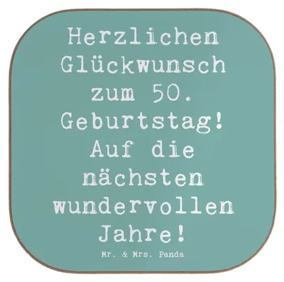 Produktbild von Mr. & Mrs. Panda Untersetzer für Gläser Spruch 50. Geburtstag Glückwunsch - Meeresbrise - Geschenk, Tischuntersetzer, Glückwünsche, Coaster, Freude, Geburtstagsgeschenk